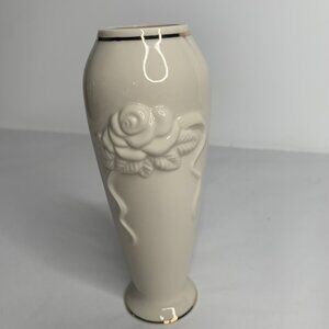 Lenox Embossed Ivory Rose Bud Flower Vase  Porcelain 24k Gold Trim